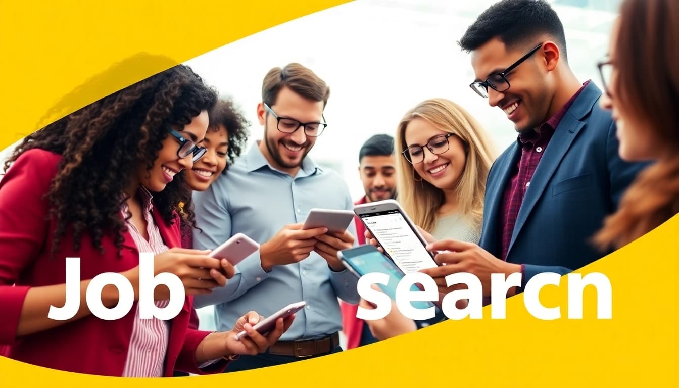 Explore Stellenangebote actively in a vibrant job search setting with diverse candidates and modern technology.