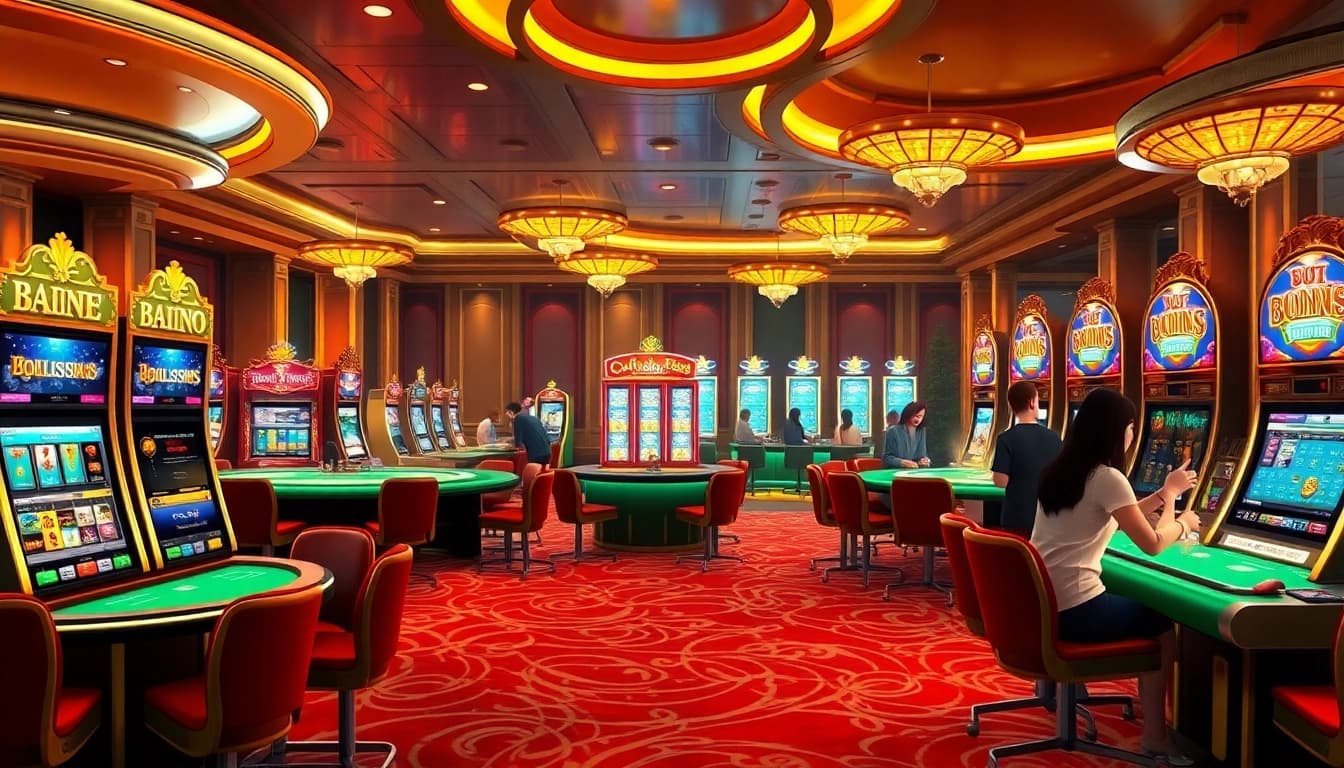 Experience the excitement of the Best online casinos with vibrant gaming scenes, elegant tables, and animated players.