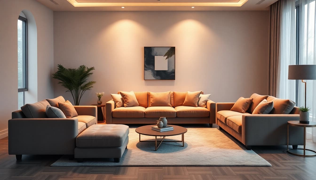 Luxury living room adorned with elegant furniture and soft lighting creating a cozy ambiance