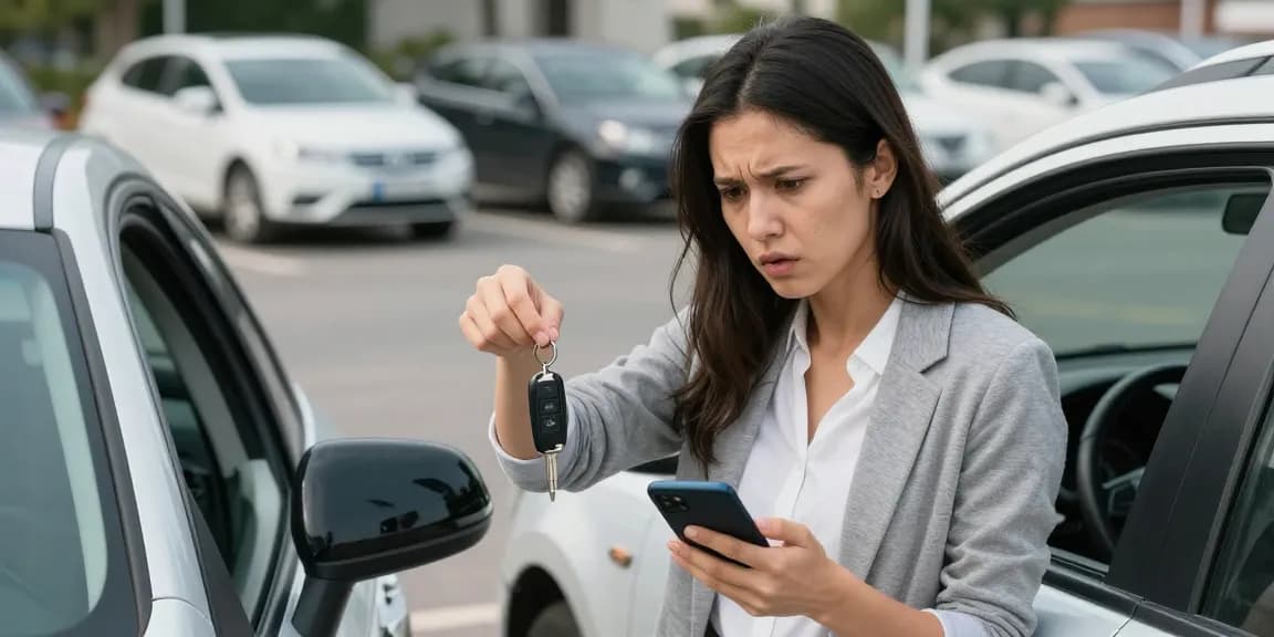 Autoschlüssel verloren: Ein Autofahrer sucht verzweifelt nach seinen verlorenen Autoschlüsseln auf einem Parkplatz.