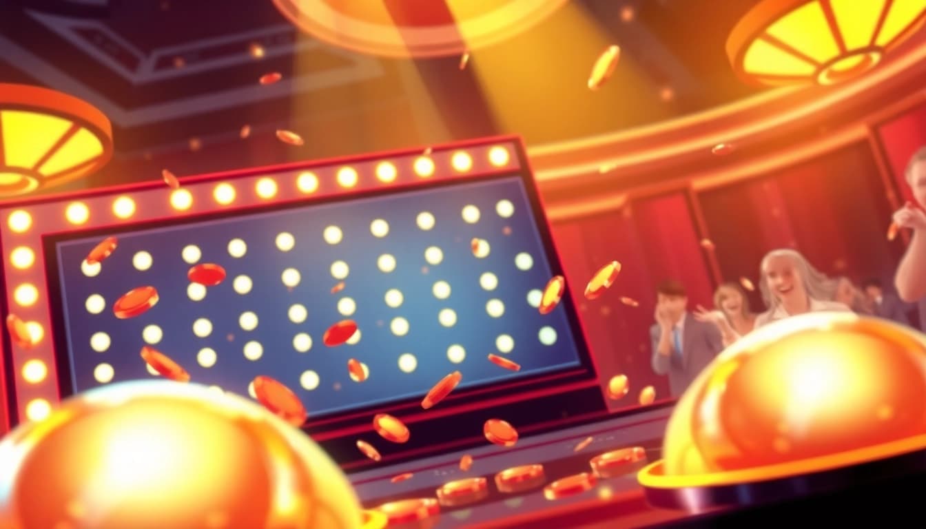 Sehen Sie, wie ein Spieler beim aufregenden Plinko-Spiel Chips fallen lässt und dabei die lebendige Casino-Atmosphäre genießt.