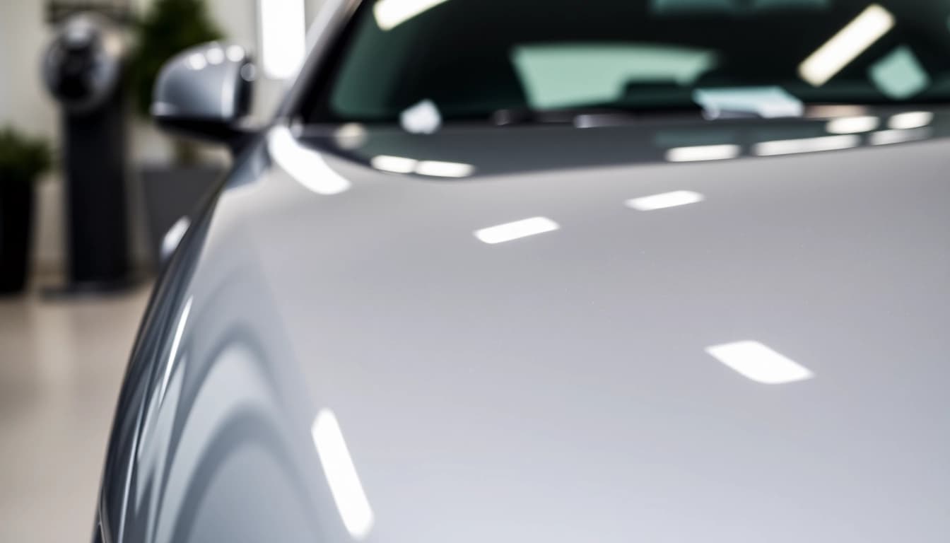 Professionelles Auto Detailing in München, glänzendes Auto in der Stadt am Tag