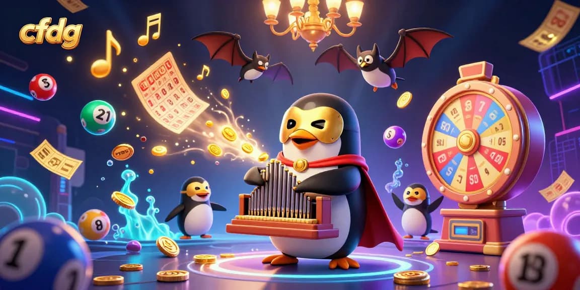 Experience cfdg gaming excitement with vibrant lottery elements and 3D casino characters.