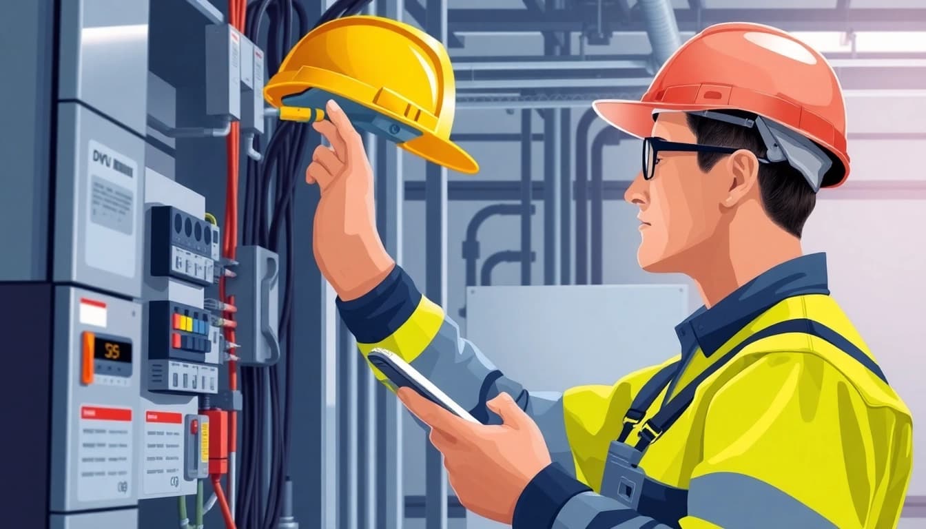 Technician performing a DGUV V3 Prüfung on electrical devices to ensure workplace safety and compliance.