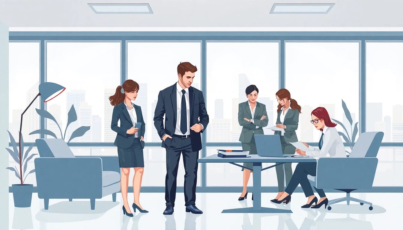 Headhunter IT team analyzing resumes and discussing talent strategies in a modern office.