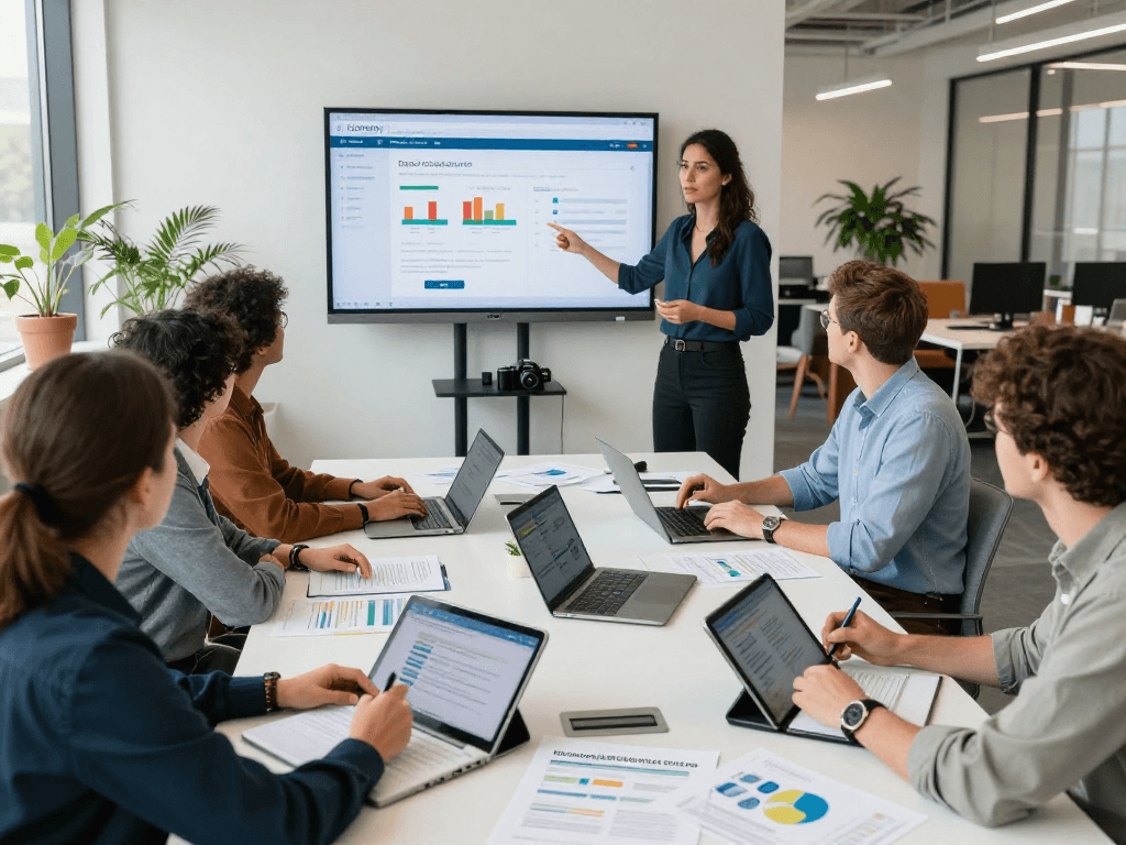 Team collaborating on data privacy and accessibility in Wirtschaft und Verwaltung Wohnungsbaugenossenschaften