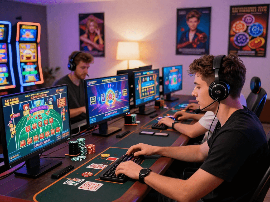 Online gambling experience at trusted non UK casinos, featuring players engaged in exciting gaming activities, emphasizing engagement for https://neccr.org.uk.