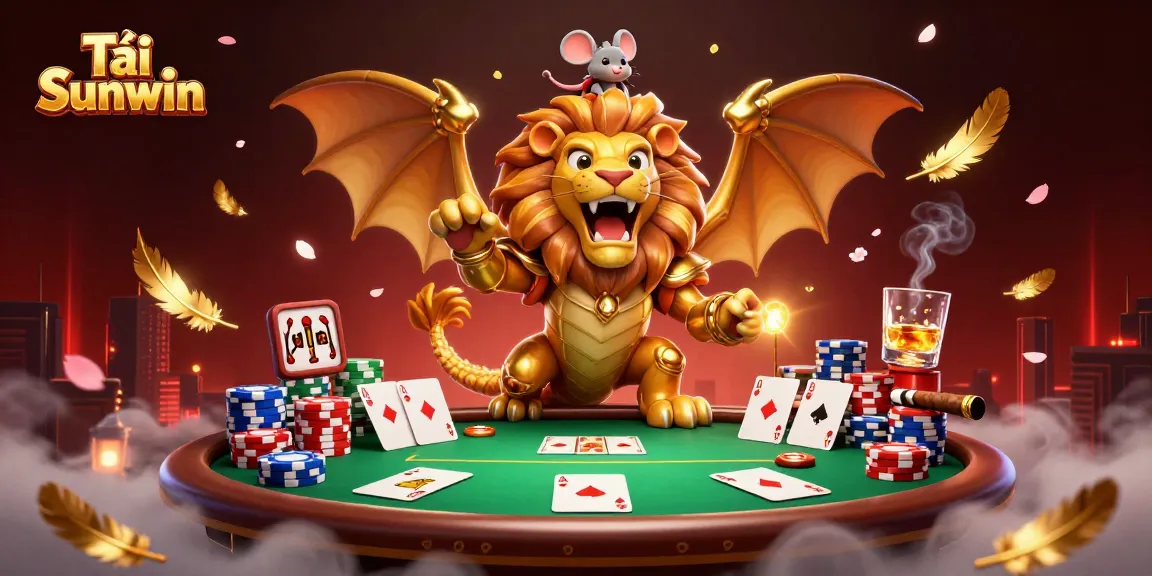 Tải Sunwin elevates your gaming with a triumphant chimera in this vibrant casino illustration.
