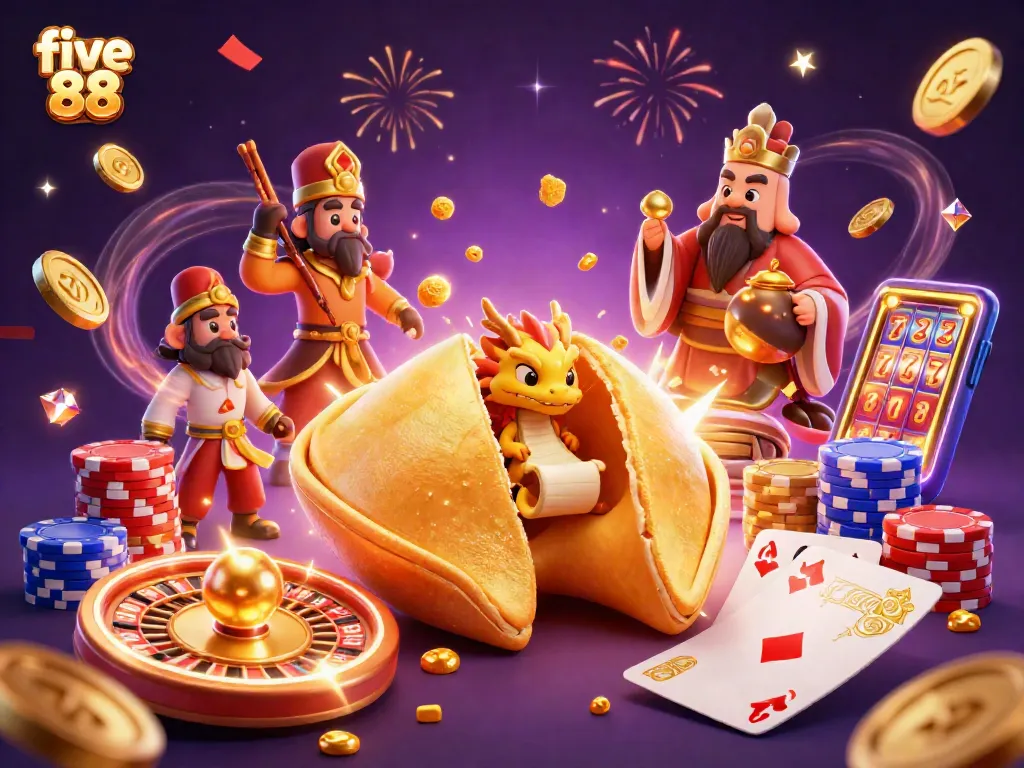 Experience the excitement of five 88 with golden coins and vibrant casino elements enriching your gameplay.