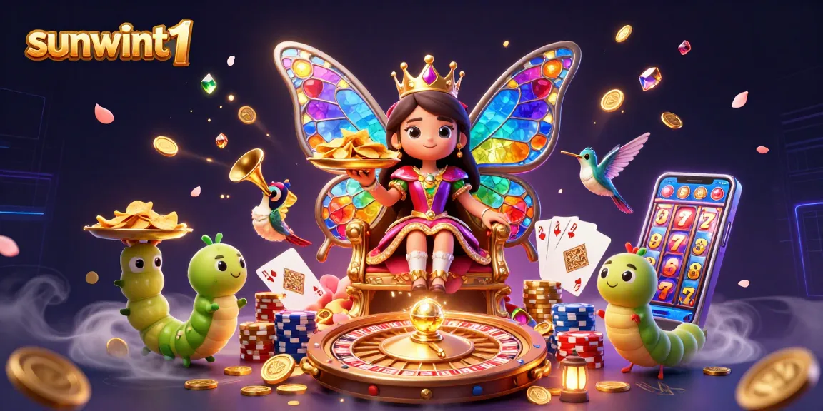 Experience the thrilling casino elements with sunwint1, featuring vibrant characters, games, and dynamic gold coins.
