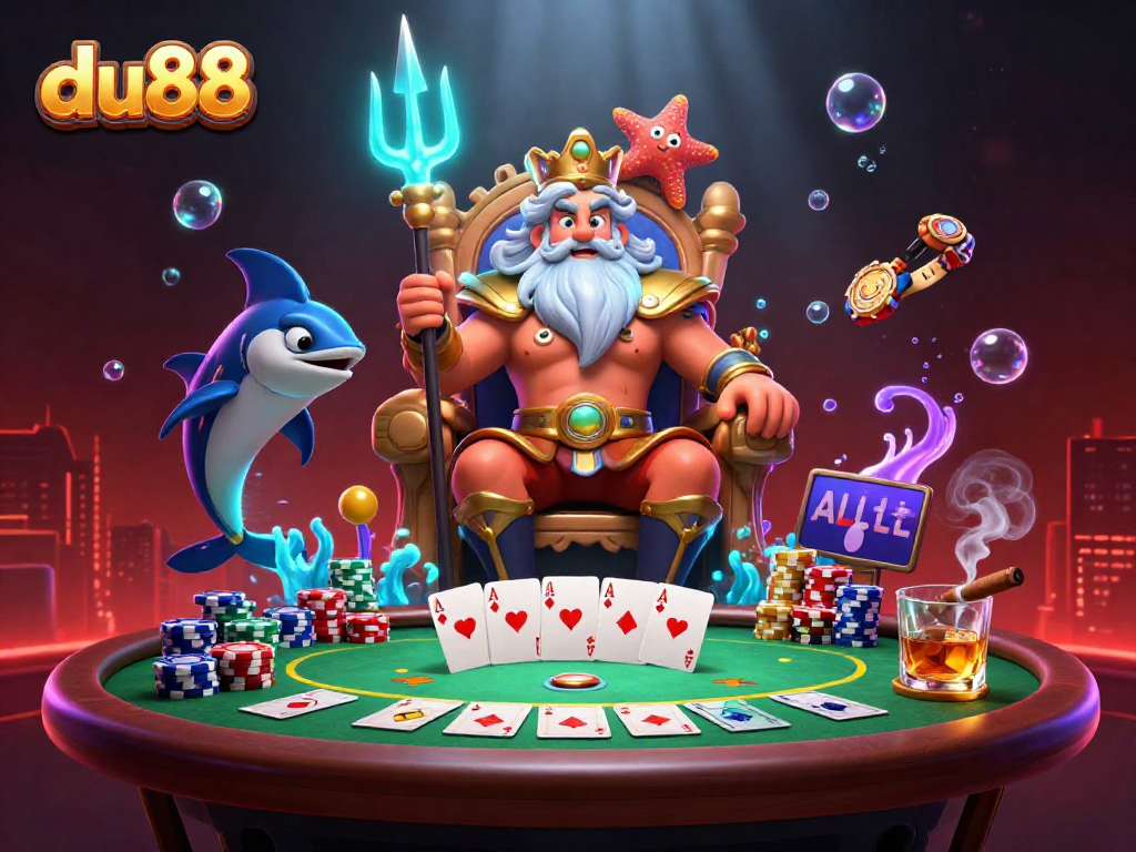 Engage in thrilling action with du88's vibrant poker scene featuring a majestic sea king Neptune.