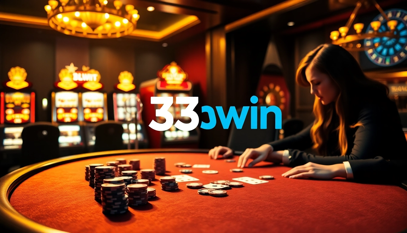 Experience high-stakes poker with 33win at a luxurious casino table.