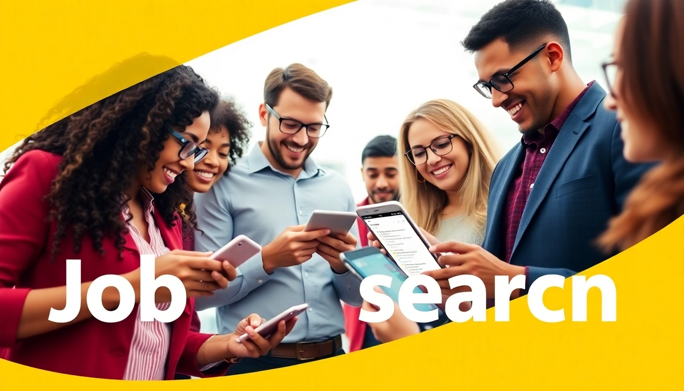 Explore Stellenangebote actively in a vibrant job search setting with diverse candidates and modern technology.