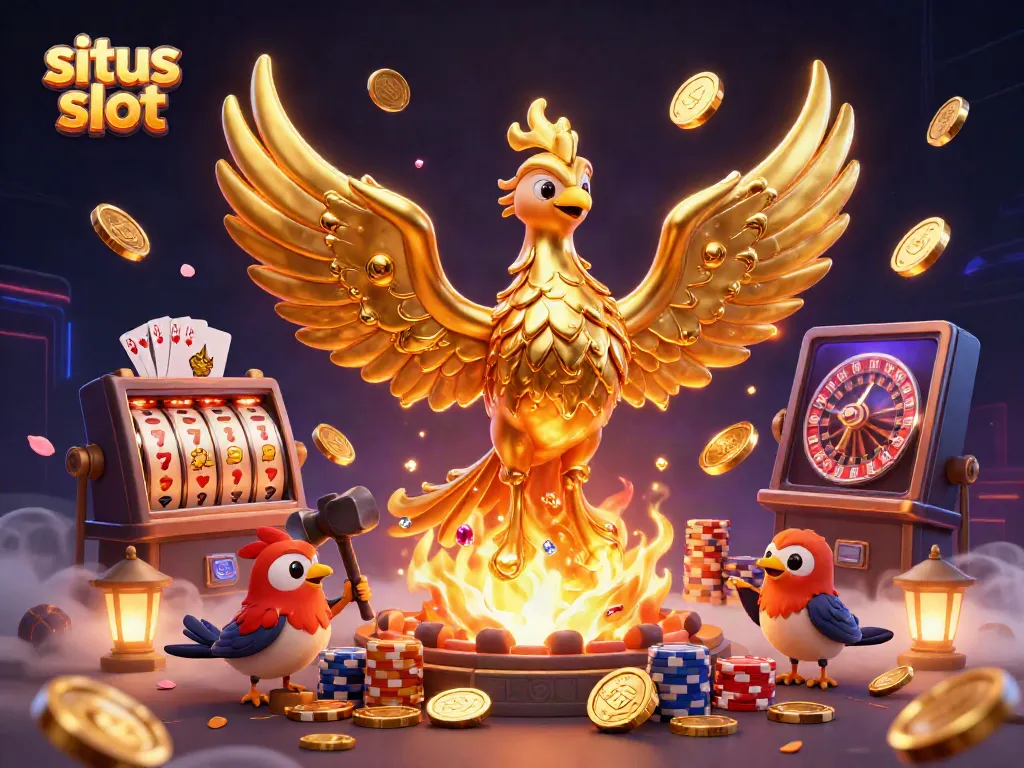 Experience thrilling gameplay at situs slot with a stunning golden phoenix and vibrant casino elements.