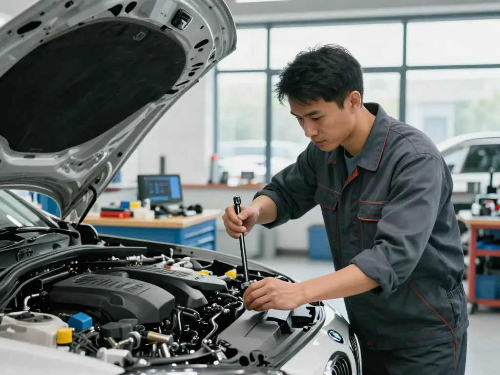 Experte beim Steuerkette wechseln in Hannover, mit professionellem Kfz-Service im Hintergrund.