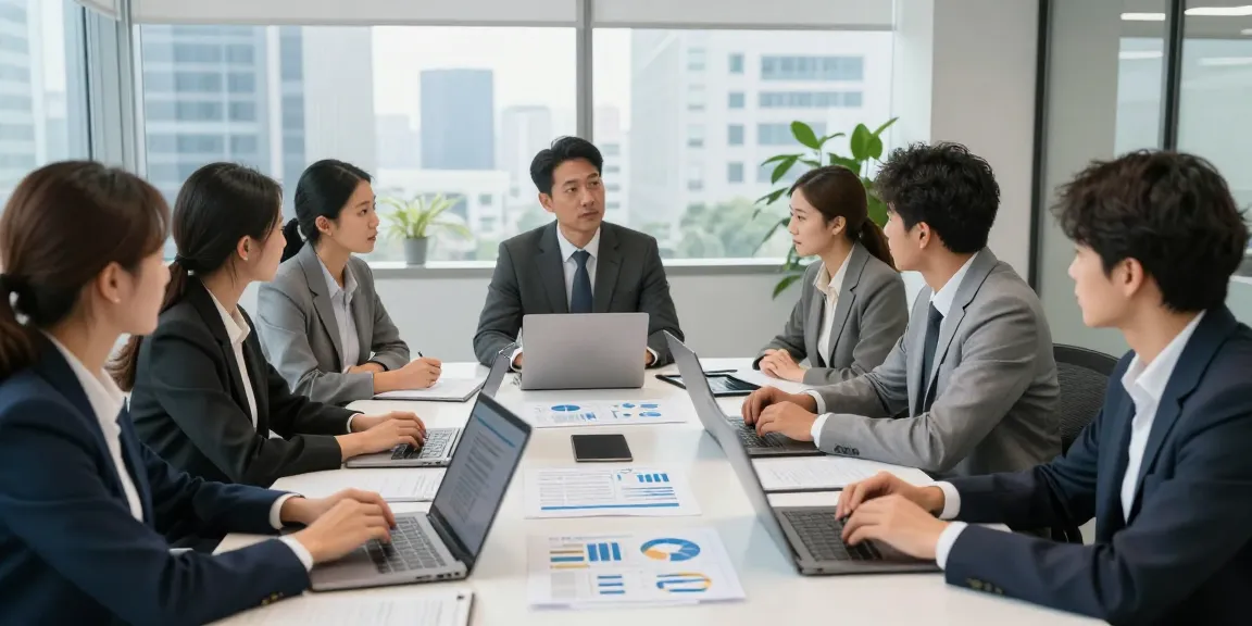 Führungsverhalten bewerten: Team im Büro diskutiert Führungskraft-Bewertungen.