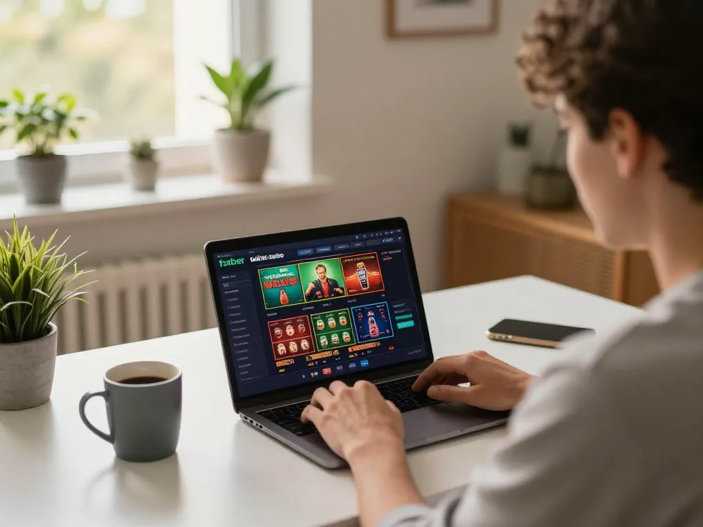 Engaging with fabet online casino on a laptop, showcasing strategic gameplay.