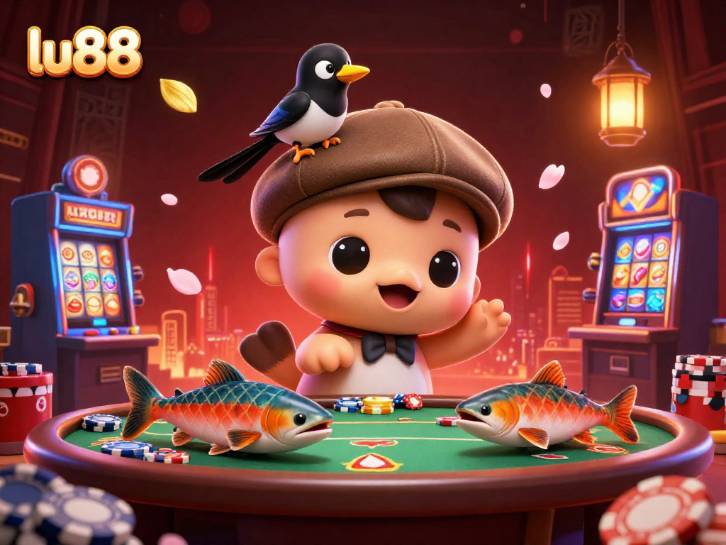 Experience thrilling gaming action with lu88 showcasing colorful characters at a lively casino scene.