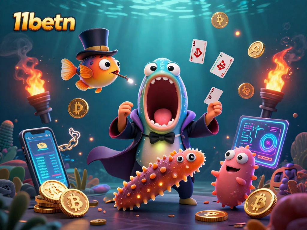 Experience thrilling gameplay at 11betn with vibrant characters and crypto elements illuminating the scene.