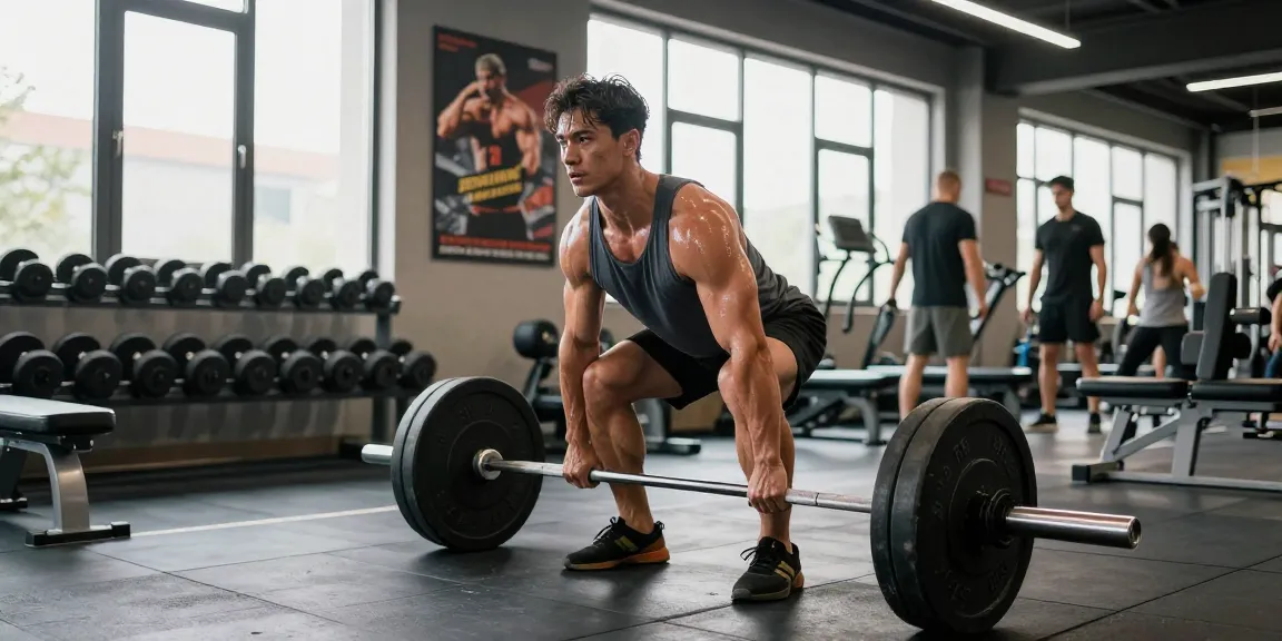 Anabolika Shop Deutschland - Bodybuilder hebt Gewichte in einem modernen Fitnessstudio und zeigt Stärke und Hingabe.