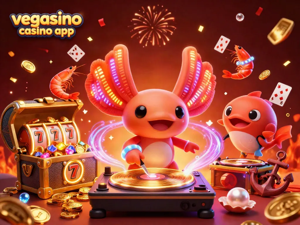 Experience the thrill of Vegasino casino app with vibrant gaming elements and energetic characters.