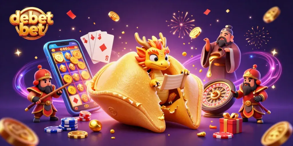 Spin the reels and uncover fortunes at debet bet with a vibrant 3D illustration of gaming excitement.