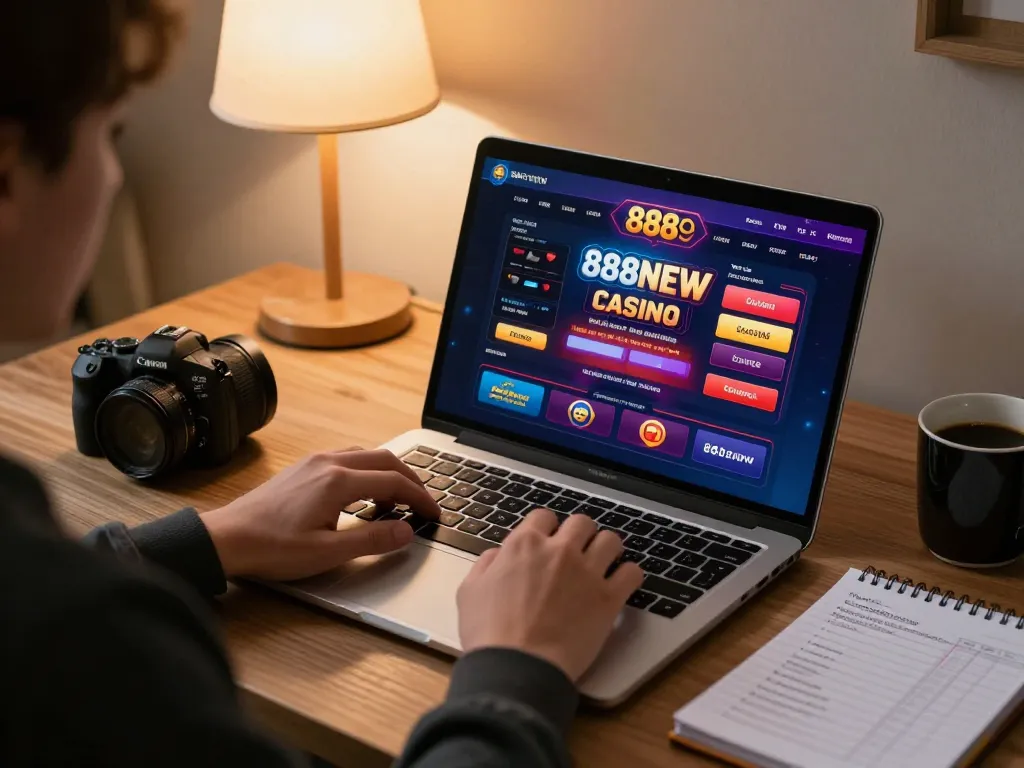 Player engaging with the 888NEW casino app on laptop for an exciting online gaming experience.