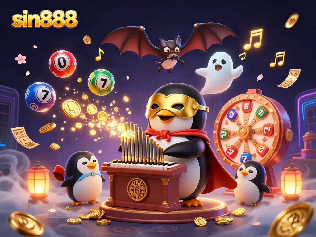 Experience sin888 with vibrant casino action featuring a thrilling penguin organist amidst golden jackpots.