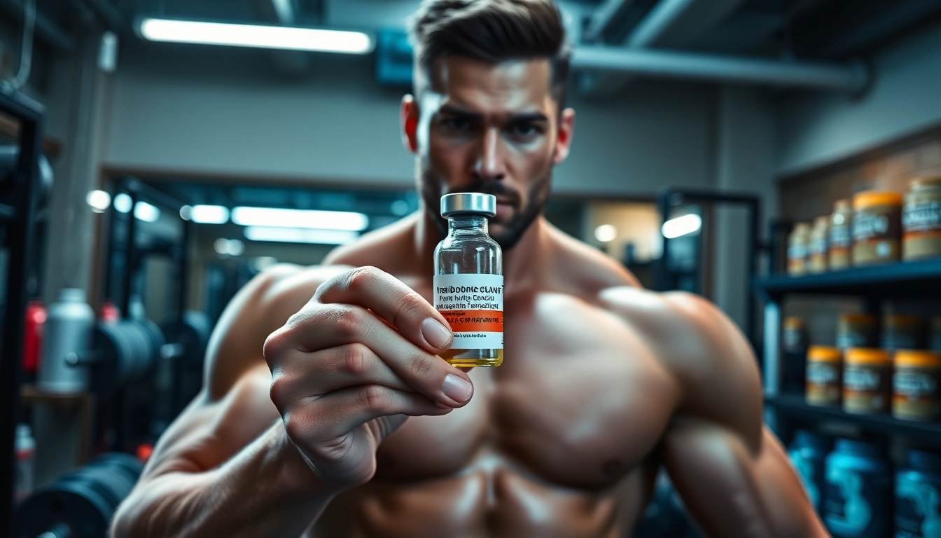 Trenbolon preis in the hands of a dedicated athlete surrounded by weights in a gym.