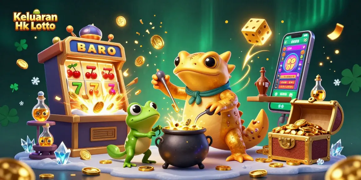 Keluaran Hk Lotto showcases a vibrant 3D scene with alchemists and dynamic casino elements, celebrating gambling excitement.