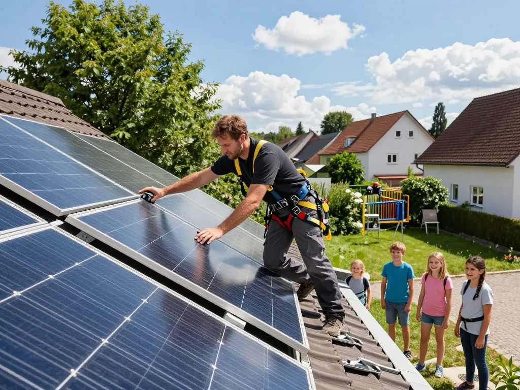 Photovoltaik Bayern Installation von Solarpanels in einem bayerischen Wohngebiet.