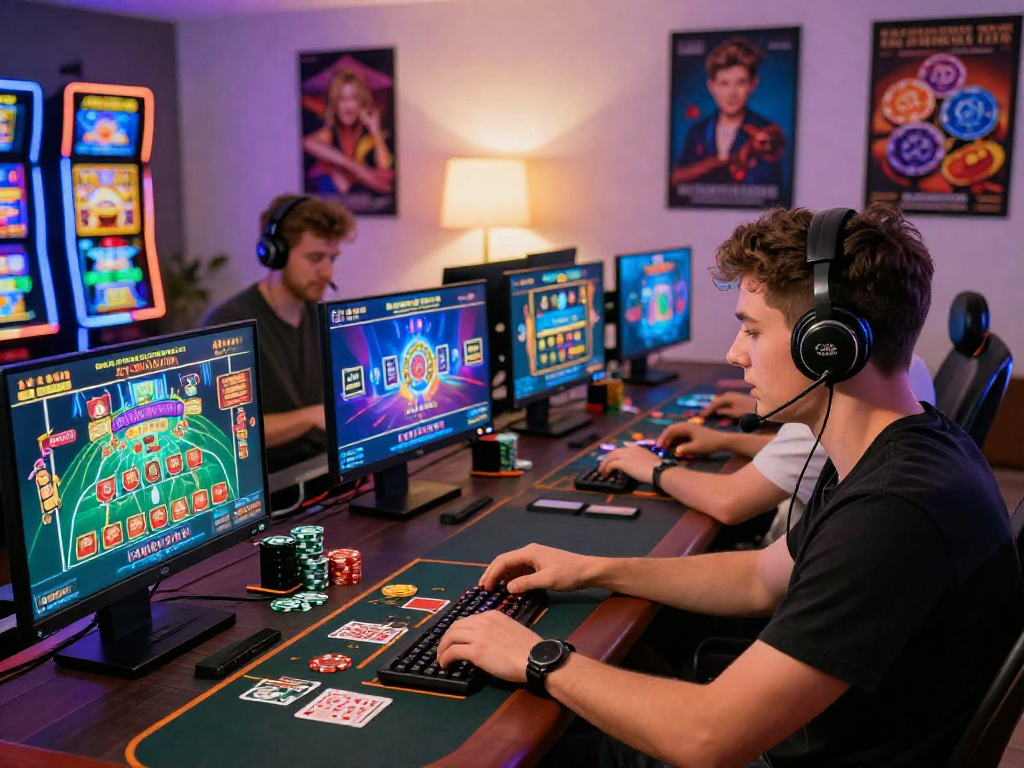 Online gambling experience at trusted non UK casinos, featuring players engaged in exciting gaming activities, emphasizing engagement for https://neccr.org.uk.