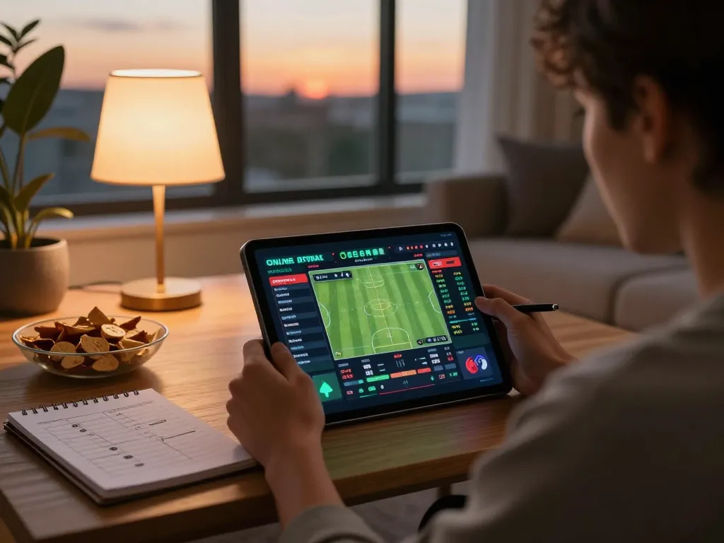 Engaging in online sports betting while scanning for Plagiat scannen insights in a cozy home setup.