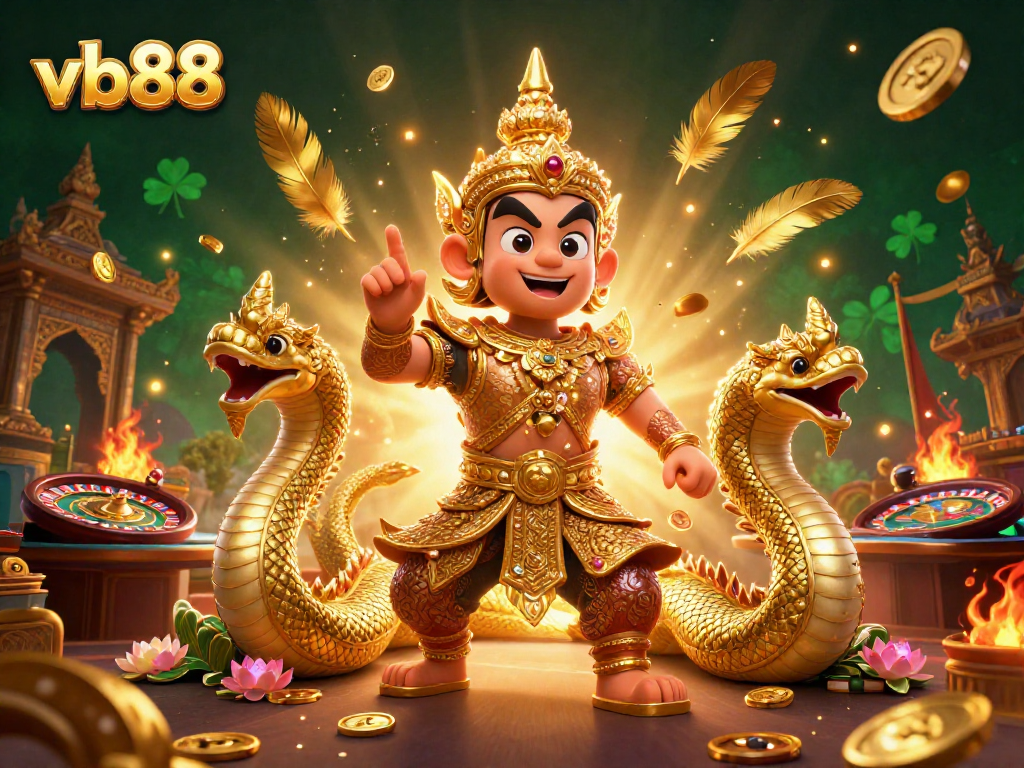 Engage with vb88's vibrant casino scene featuring a Thai guardian and Naga companions.