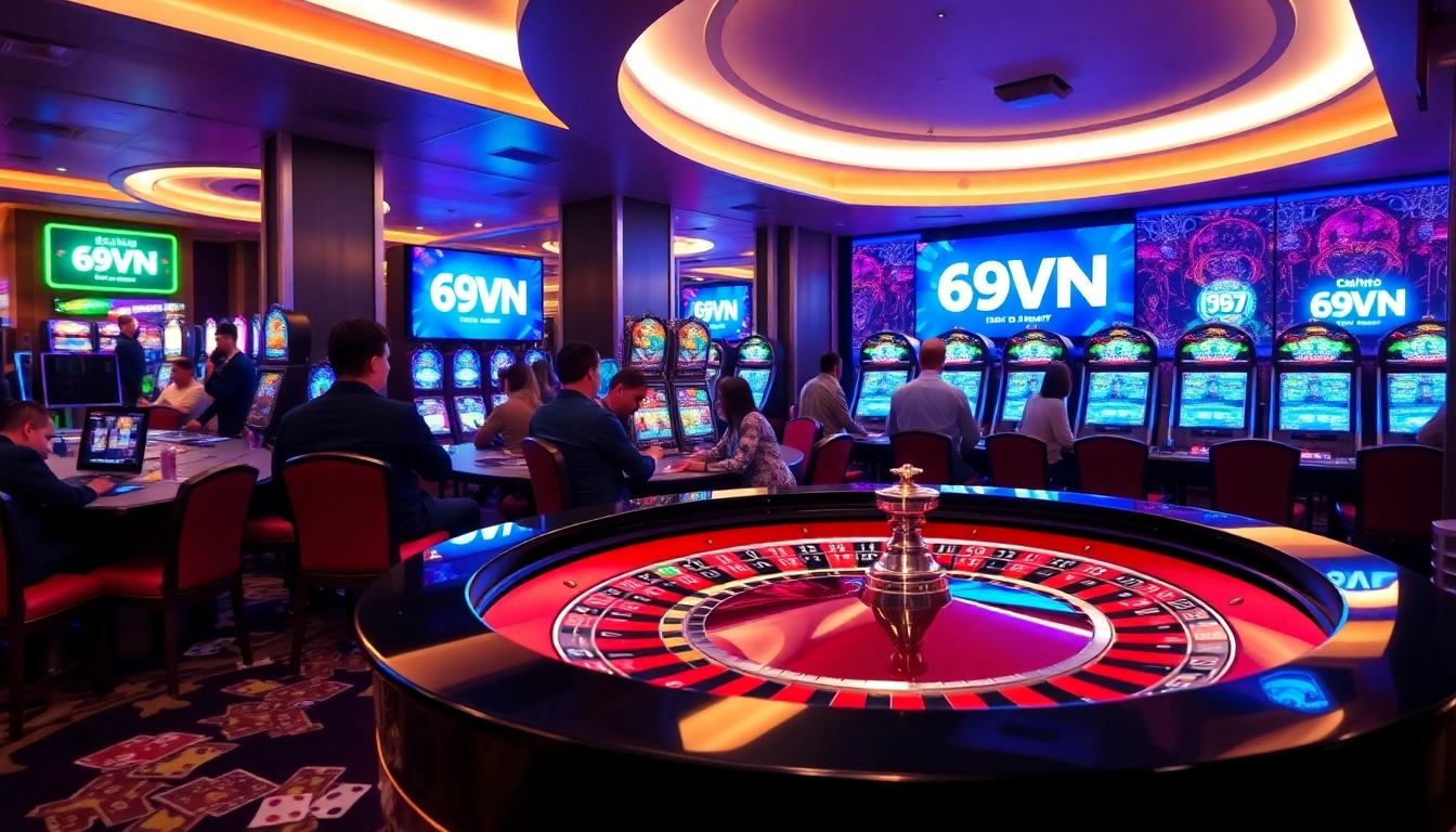 Experience thrilling gambling at 69VN with vibrant casino games and engaging scenes.