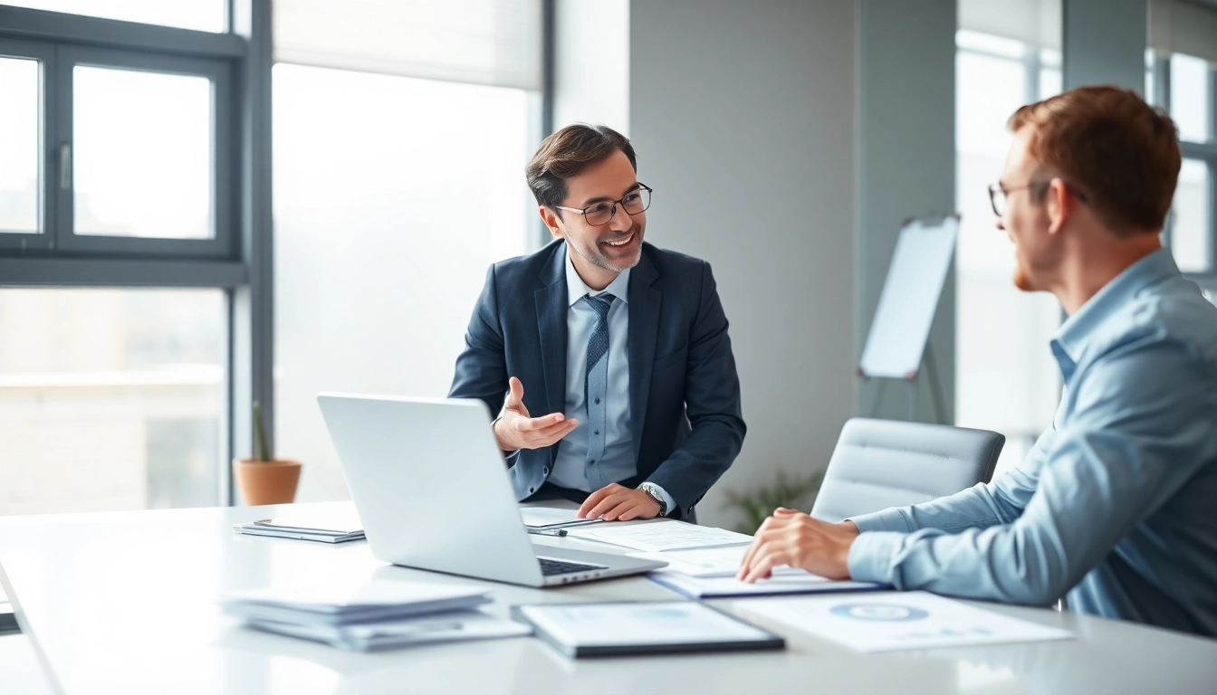 Headhunter Schweiz führt ein professionelles Gespräch in einem modernen Büro.