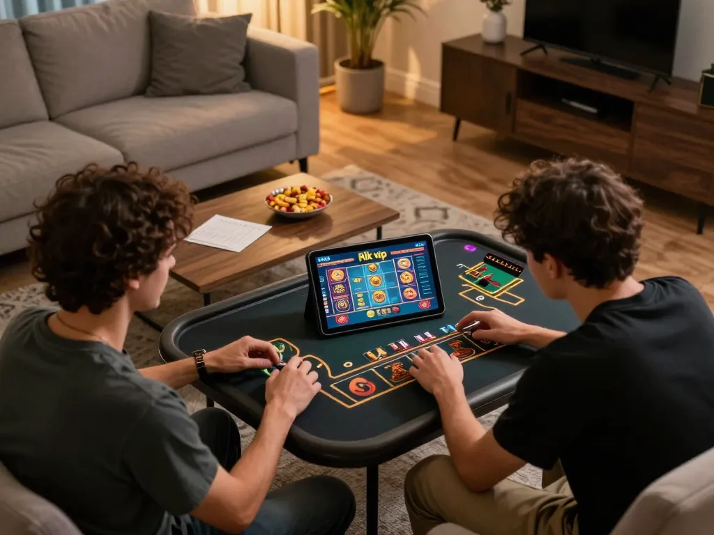 Engaged player enjoying a game on rik vip app in a cozy home setting