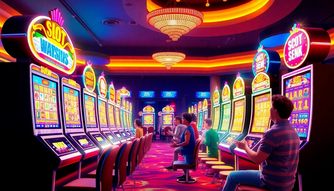 Engaging players enjoying vibrant Slots Games in a lively casino environment filled with color and excitement.