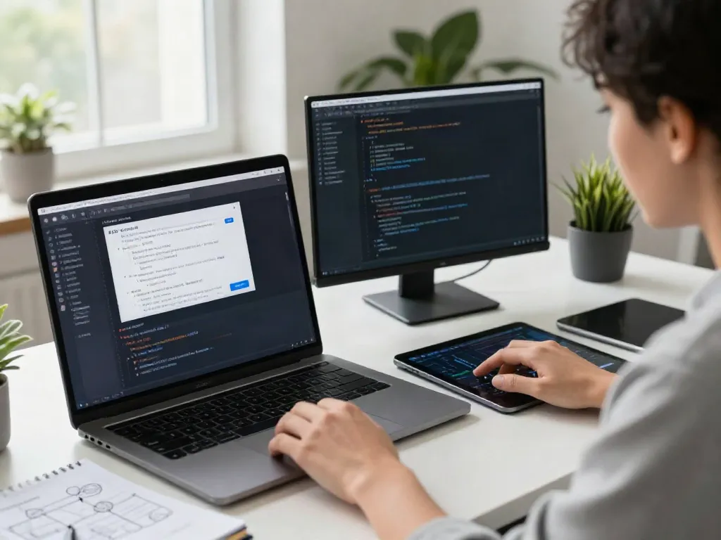 Developer integrating LLM API provider services in a professional workspace.