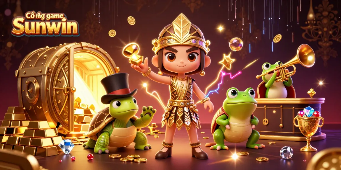 Experience the excitement at Cổng game Sunwin with golden treasures and vibrant casino elements.
