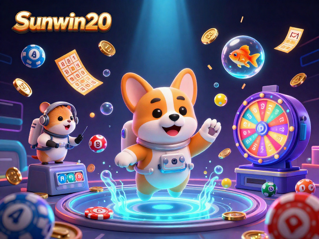 Experience thrilling games at sunwin20 with a playful astronaut corgi and vibrant casino elements.