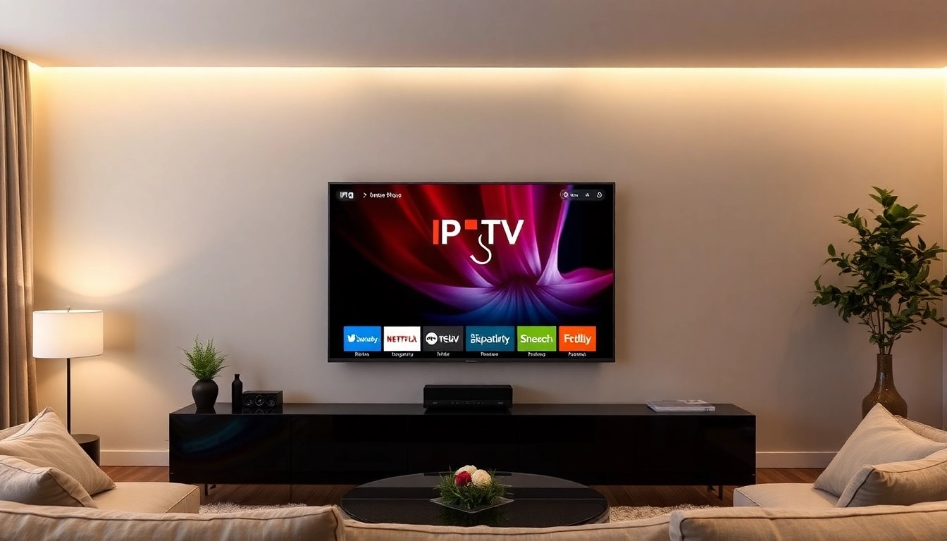 Erleben Sie IPTV Smarters Player auf iptv-smarters-player.net in einem modernen Wohnzimmer-Setup.