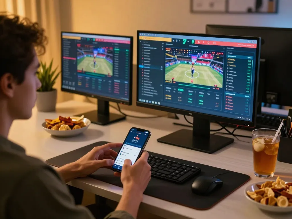 Experience online sports betting excitement with F168, showcasing real-time odds on multiple screens.