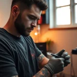 Ein Künstler im Tattoo Studio München, der ein einzigartiges Design erstellt.