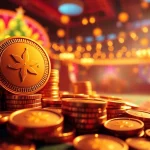 Ein verlockender Online Casino Bonus mit glänzenden Münzen und festlicher Atmosphäre ansprechend präsentiert.
