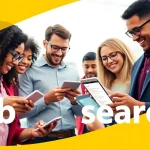Explore Stellenangebote actively in a vibrant job search setting with diverse candidates and modern technology.