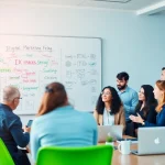 Explore innovative marketing für pflegedienste strategies in a vibrant team brainstorming setting.