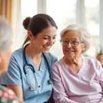 Engaging nursing interaction showcasing pflegefachkraft stelle hameln in a home care environment.
