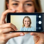 Kaufe Instagram Likes kaufen durch das Smartphone in einer lebhaften Umgebung.