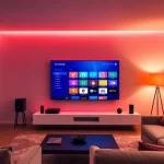 Watch IPTV content effortlessly with iptv-smarters-player.net in a stylish living room setting.